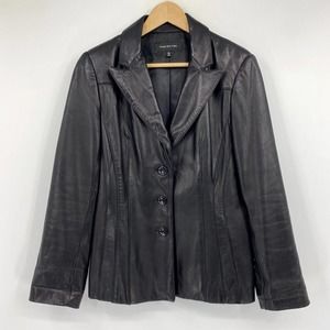 Jones New York 3-Button Leather Jacket Black Sz L